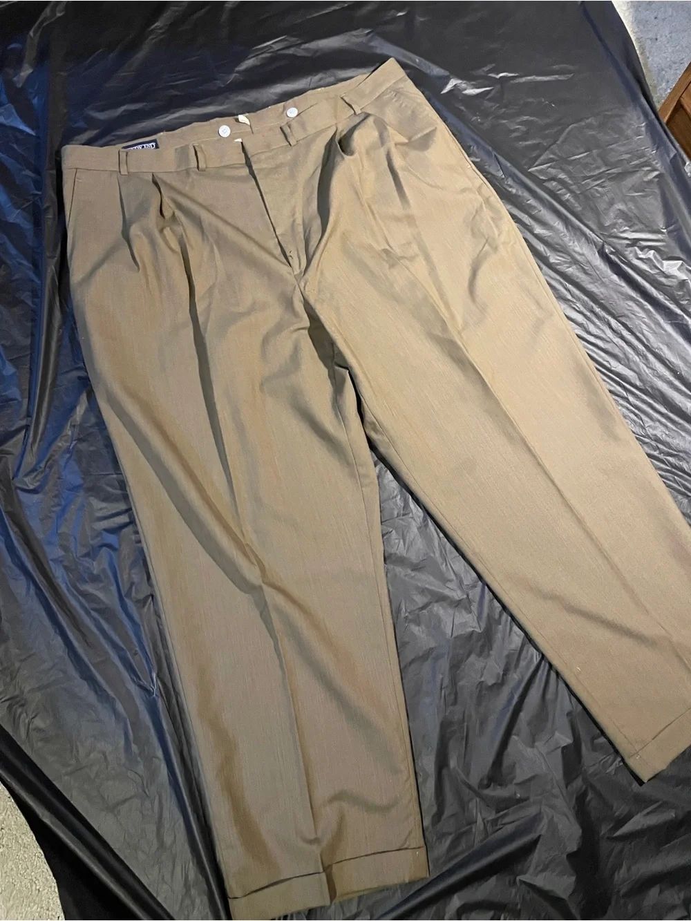 Lands End Mens Pleated Dress Trousers Olive Khaki 44 Regular